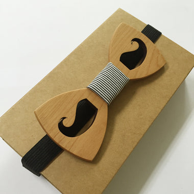 Men's Mustache Wooden Bow Tie